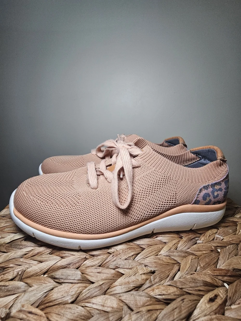 Propét Sachi Slip-On Sneaker Apricot Knit Leopard Accent Comfort Shoes 8.5
